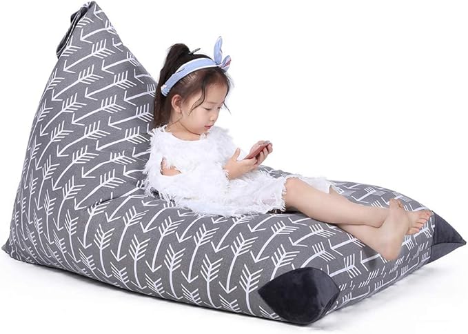 Jorbest Stuffed Animal Storage Bean Bag Chair for Kids and Adults, Stuffed Animal Bean Bag, Premium Canvas Stuffie Seat - COVER ONLY (Grey with White Arrows 200L/52 Gal)
