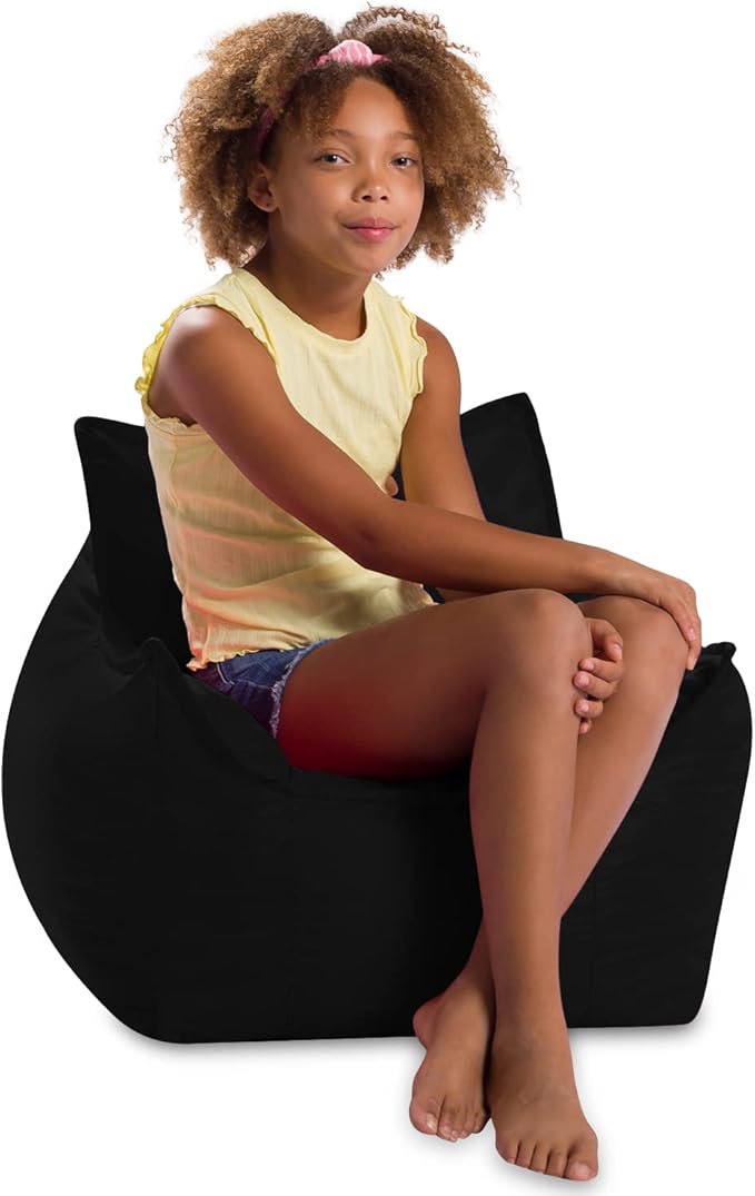 Posh Creations Structured Comfy Bean Bag Chair for Gaming, Reading, and Watching TV, Newport Chair, Microsuede - Black