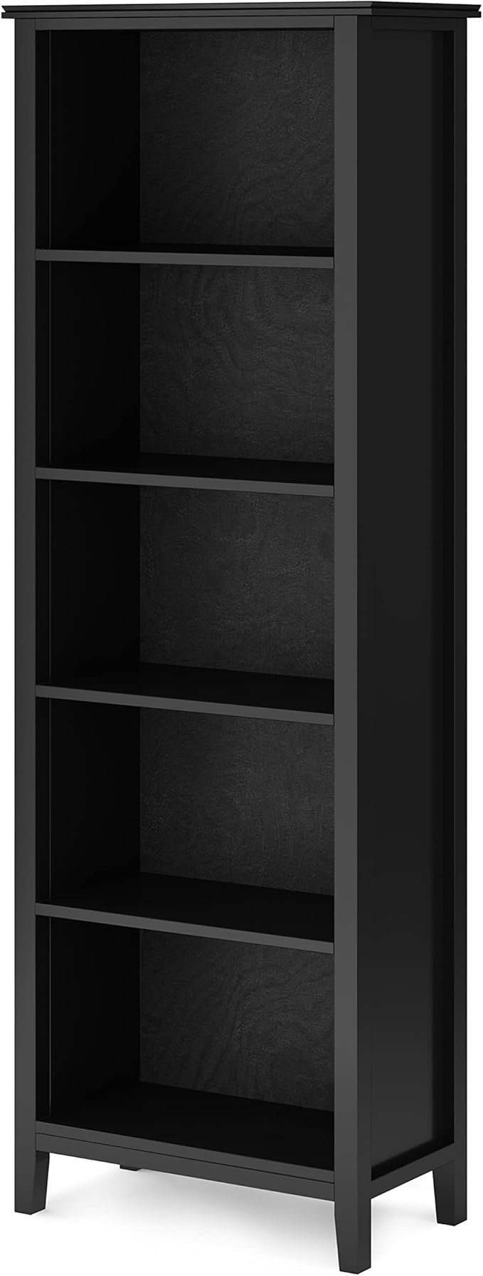 SIMPLIHOME Artisan SOLID WOOD 26 Inch Contemporary 5 Shelf Bookcase in Black, For the Living Room, Study Room and Office