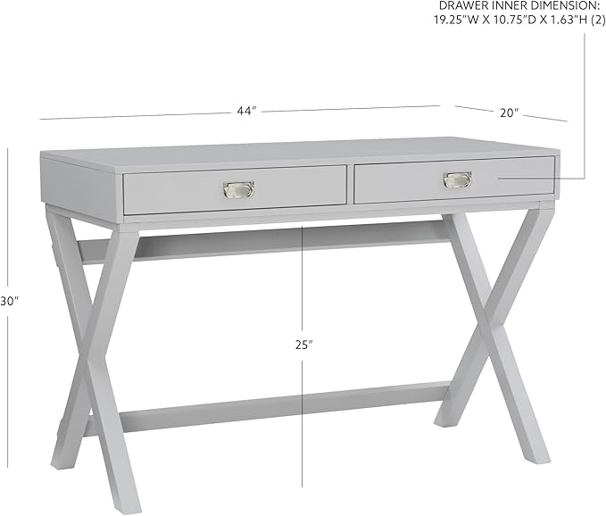 Linon Grey 2-Drawer Writing Jaycee Desk
