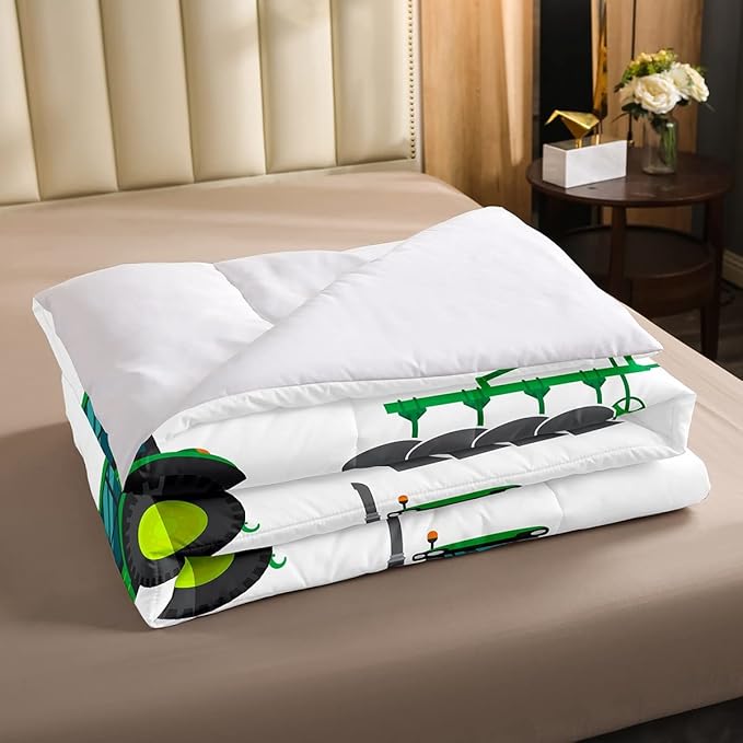Kids Equipment Trucks Comforter Set Full, Boys Tractor Comforter, Excavators Down Comforter, Farm Heavy Machinery Truck Crane Bedding Set,Construction Site Cars Quilt Set for Child Girls Teens
