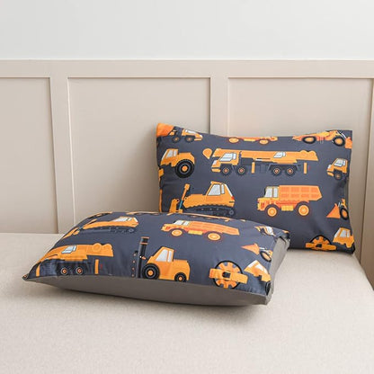 NTBED Construction Truck Comforter Set for Boys Kids Vehicles Excavator Cars Lightweight Microfiber Bedding Sets (Grey,Full)
