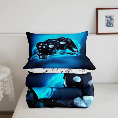 Feelyou Gamer Comforter Sets for Boys Twin Bedding Set for Boys Kids Gaming Comforter Gamer Room Decor Blue Video Game Bed Set Teens Bedroom Gamepad Duvet Set All Season 1 Comforter with 1 Pillow Case