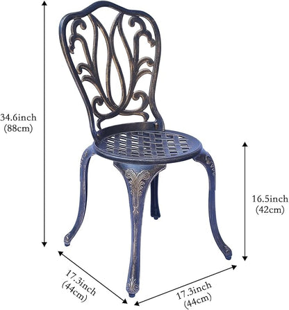 C/G 3 Piece Bistro Set,Outdoor Patio Set,Anti-Rust Cast Aluminum Bistro Table Set for Park Yard Front Porch Furniture(Antique Copper)