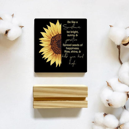 MUBIAO Sunflower Wooden Plaque Sign Desk Decor, Motivational Sunflower Quote Wood Stand Signs Desk Decor, Rustic Decor for Home Office Shelf Desk 4 x 4 Inches