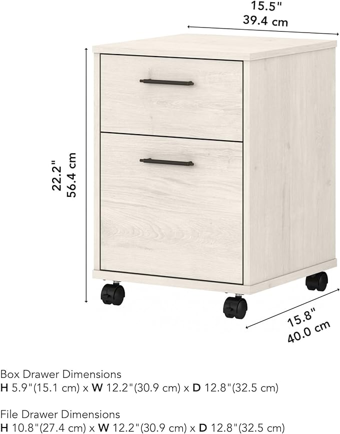 Bush Furniture Key West 2-Drawer Mobile File Cabinet, Letter/Legal, Linen White Oak, 15.75-Inch (KWF116LW-03)