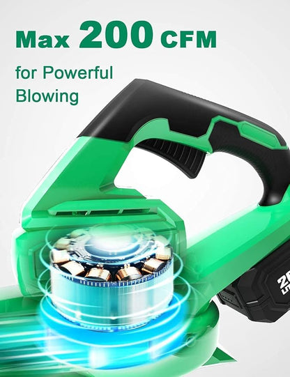 KIMO Cordless Leaf Blower - 200 CFM 170 MPH Battery-Operated Blower for Blowing Leaves, Snow Debris and Dust, 20V Electric Leaf Blower with 4.0Ah Battery and Charger for Yard| Patio| House |Jobsite