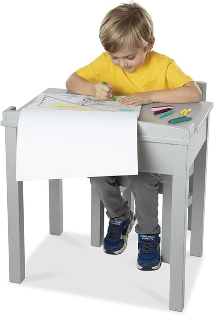 Melissa & Doug Wooden Lift-Top Desk & Chair - Gray , Grey - Toddler And Kids , For Ages 3+ With Self-Containted Storage And Chair Set
