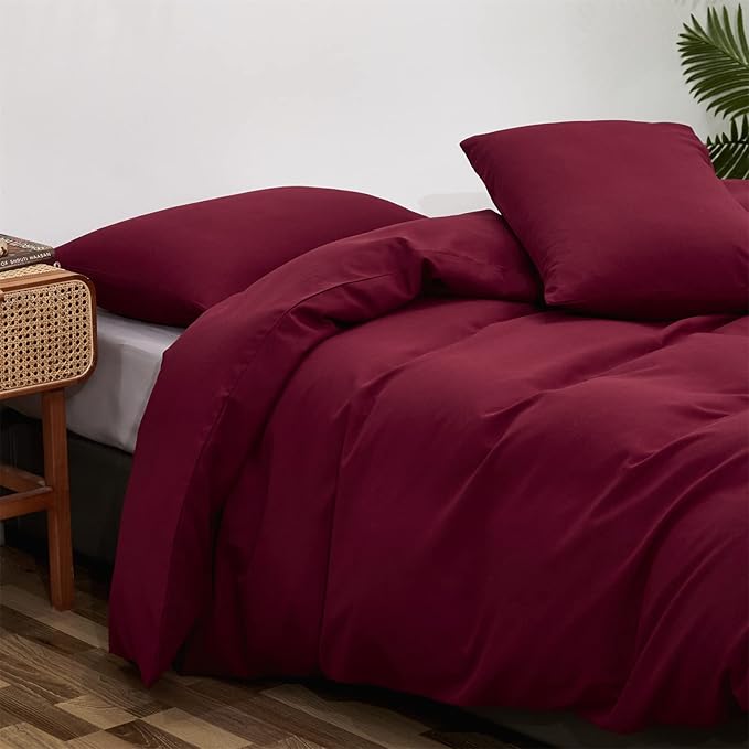 Burgundy Comforter Set Queen Size Dark Red Bedding Set Pure Burgundy Bedding Soft Durable Quilt Set Kids Teens Adult Lightweight Plain Burgundy Blanket Breathable Dark Red Bed Comforter Set