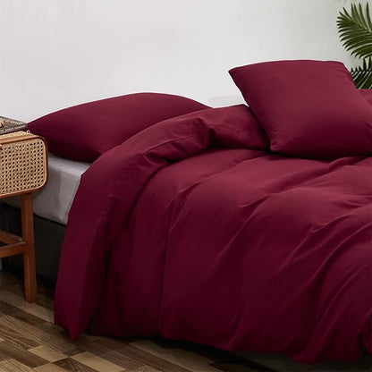 Burgundy Comforter Set Queen Size Dark Red Bedding Set Pure Burgundy Bedding Soft Durable Quilt Set Kids Teens Adult Lightweight Plain Burgundy Blanket Breathable Dark Red Bed Comforter Set