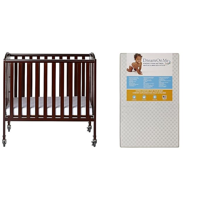 3-in-1 Folding Portable Crib with Dream On Me 3 Portable Crib Mattress, White