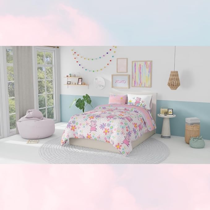 Franco Peppa Pig Kids Bedding Super Soft Comforter and Sheet Set with Sham, 7 Piece Full Size, (Officially Licensed Product)