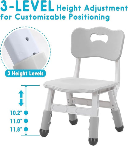 Kids Chair Height Adjustable Toddler Chair Max Load 220LBS Plastic Indoor Outdoor Chair for Children Age 1-6 School Home Daycare Use Grey