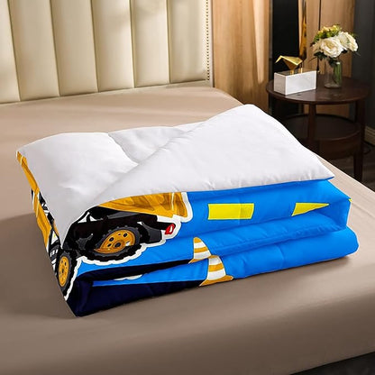 Truck Comforter Set Boys Queen Bedding Sets Kids Excavator Equipment Truck Duvet Set Construction Vehicle Quilt Set Cartoon Machinery Truck Gear Comforter Set Bulldozer Tractor Cars Bedding,Colorful