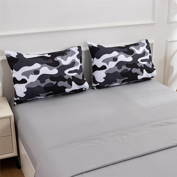 Meeting Story Camouflage Bedding Set, Colorful Pattern Style Comforter Set, 5 PCS One Comforter Two Pillowcases Two Sheets in One Bag, All Season Bedspread for Teens Adults (Grey,Full5pcs