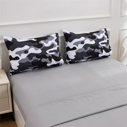 Meeting Story Camouflage Bedding Set, Colorful Pattern Style Comforter Set, 5 PCS One Comforter Two Pillowcases Two Sheets in One Bag, All Season Bedspread for Teens Adults (Grey,Full5pcs