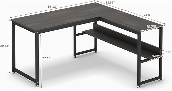 L Shaped Desk, Office Computer Corner Desk, 55 inch Home Gaming Desk Table, Writing Study Workstation with Storage Shelves for Home Office, Space-Saving, Industrial, Espresso