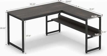 L Shaped Desk, Office Computer Corner Desk, 55 inch Home Gaming Desk Table, Writing Study Workstation with Storage Shelves for Home Office, Space-Saving, Industrial, Espresso