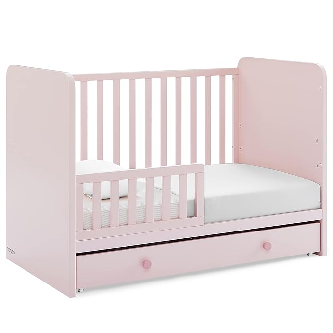 Delta Children babyGap Graham 4-in-1 Convertible Crib with Storage Drawer + Brannan Bear Bookcase with Bins + Brannan Bear Wall Shelf with 4 Hooks, Blush Pink/Dark Pink (Bundle)