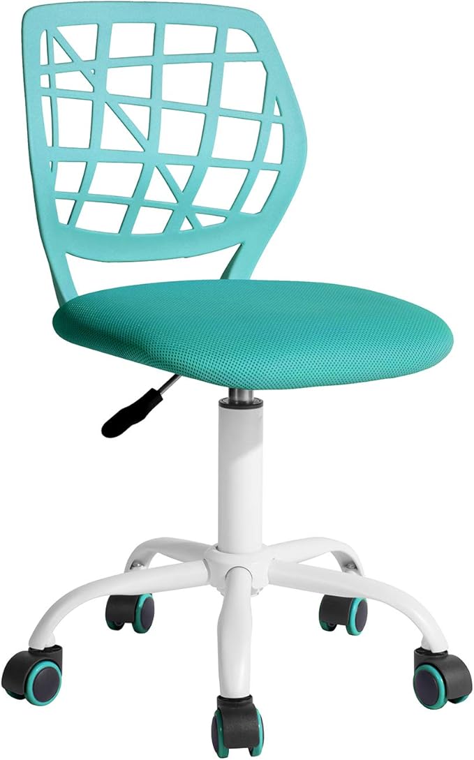 FurnitureR Kids Desk Chair, Armless Office Chair Small Adjsutable Swivel Task Chair with Soft Cushion for Study Kids Teens Child, Turquoise