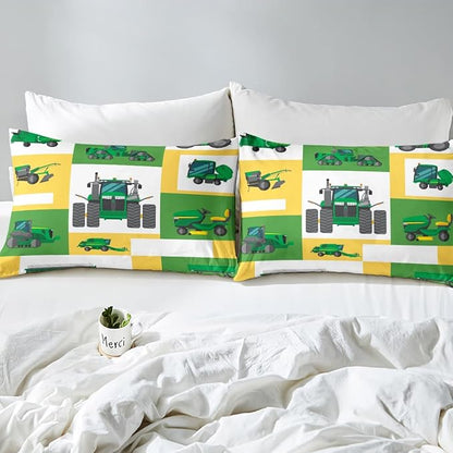 Erosebridal Kids Truck Comforter Set Full Size Boys Cartoon Tractor Down Comforter Excavator Construction Bedding Set Farmhouse Car Vehicle Duvet Set Bedroom Dorm Decor, Yellow Green