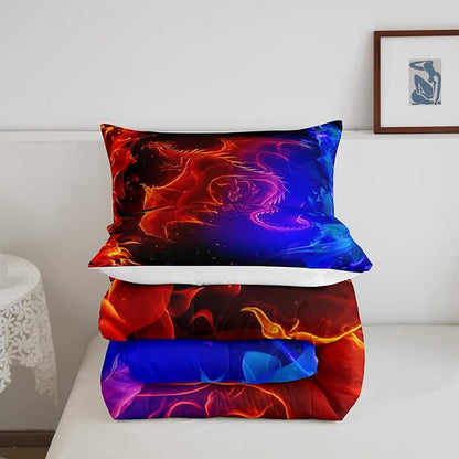 Erosebridal Dragon Comforter Set Nebula Bedding Set Twin Size Mysterious Outer Space Quilted Duvet Trippy Duvet Set for Kids Boys Girls Teens Young Man Room Decorative, Blue Red