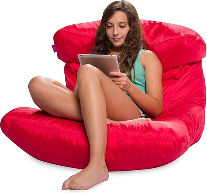 Posh Creations Structured Comfy Seat for Bedrooms and Dorm Rooms, Large Bean Bag Chair, Laguna Lounger, Red