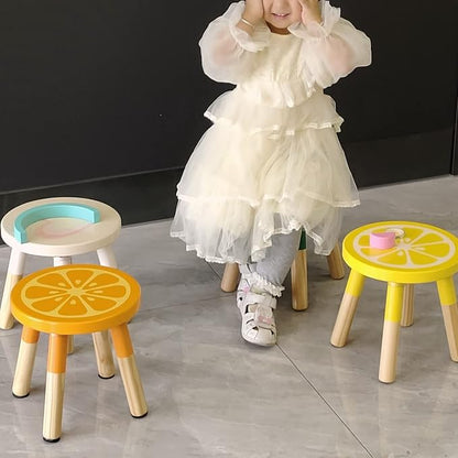 9 Inch Kids Solid Hard Wood Fruit Chair, Crafted Hand-Painted Wood with Assembled Four-Legged Sitting Stool, Bedroom, Playroom, Lemon Furniture Stool for Children,Toddler, Boys, Girls (Lemon)