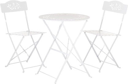Alpine Corporation Indoor/Outdoor 3-Piece Bistro Set Folding Table and Chairs Patio Seating, White
