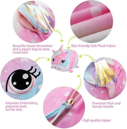 Unicorn Stuffed Animal Storage for Teens Girls Bedroom, Kids Bean Bag Chairs, Super Soft Velvet Fabric Large Size Covers Only