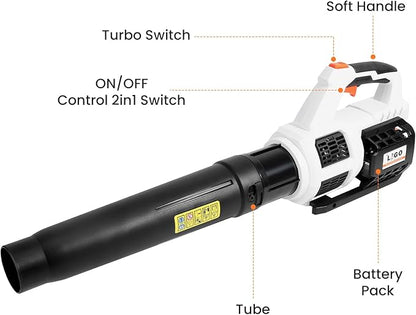 20V Cordless Brushless Leaf Blower for Lawn Care, 580-CFM 160-MPH 4.0Ah Battery Powered with Variable Speed, Handheld, Including Battery&Fast Charger.