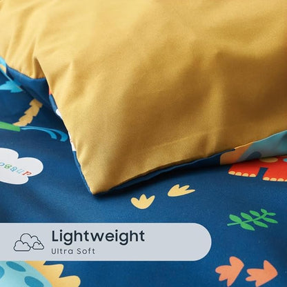 Wake In Cloud - Dinosaur Bedding Set for Boys, Cute Colorful Dinosaur Comforter Set with Sheets, 5 Pieces Kids Bed in a Bag, Navy Blue, Twin Size