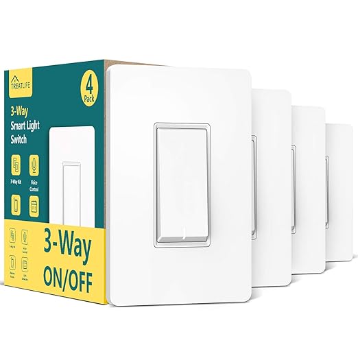 TREATLIFE 3 Way Smart Switch 4 Pack, 2.4Ghz WiFi Smart Light Switch 3 Way Switch Works with Alexa, Google Home and SmartThings, Remote Control, FCC, Schedule, Neutral Wire Required