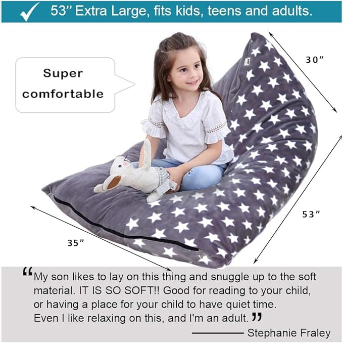 Stuffed Animal Storage Bean Bag Chair Cover | 53" Extra Large Beanbag for Kids and Adults, Plush Toys Holder and Organizer for Boys and Girls | Premium Velvet - Soft & Comfortabl (Stars Style)