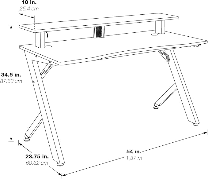 OSP Home Furnishings Area51 Battlestation Gaming Desk with Bluetooth RGB LED Lights, Red