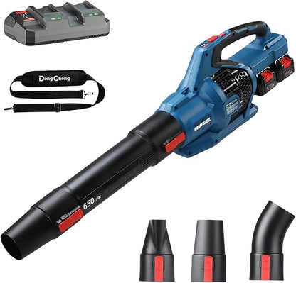 DongCheng Leaf Blower, 650 CFM 40V Cordless Leaf Blower with 2 * 4.0Ah Batteries and Charger, Variable Speed Jet Fan Brushless Motor Electric Leaf Blower for Town Care, Patio, Blowing Leaves and Snow