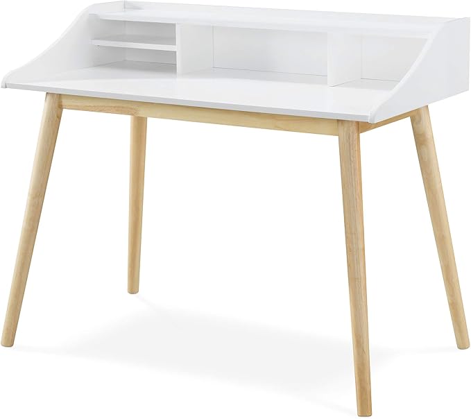 Alton Writing Computer Desk, Laptop PC Workstation, Retro Simple Study Table for Home Office, White