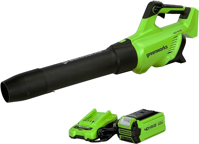 Greenworks 40V (120 MPH / 500 CFM / 75+ Compatible Tools) Cordless Axial Leaf Blower, 2.5Ah Battery and Charger Included