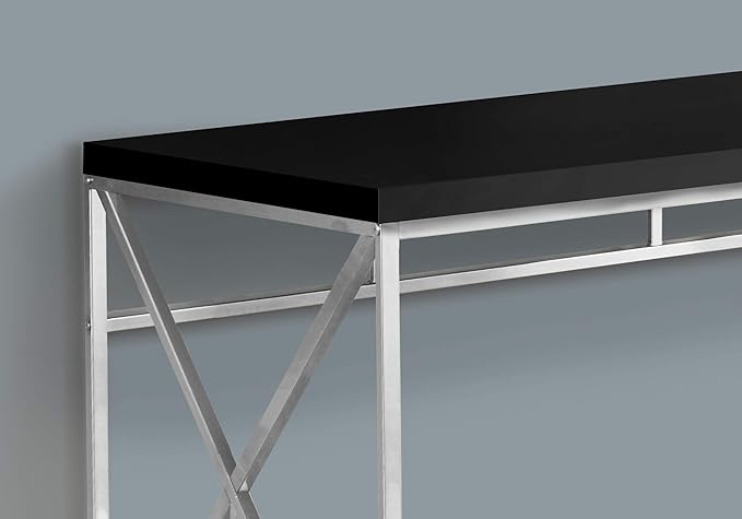 Monarch Specialties Modern Industrial Style-Home & Office Writing Table with Sturdy Crisscross Metal Computer Desk, 48" L, Black/Chrome Frame
