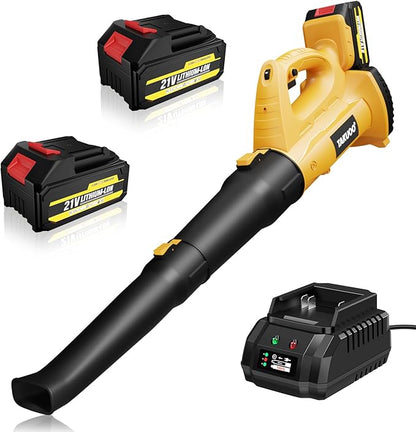 Cordless Leaf Blower, 450CFM 150MPH 21V Electric Leaf Blower with 2 x 4.0Ah Battery and Charger, 6 Speed Portable Lightweight Small Blower for Lawn Care Sweeping Snow, Yard, Garden, Patio