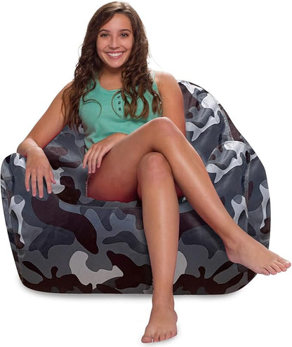 Posh Creations Structured Comfy Bean Bag Chair for Gaming, Reading and Watching TV, Malibu Lounge, Nylon - Camo Dark and Black Gray