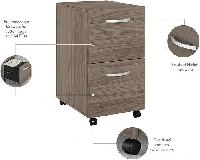 Bush Furniture HYF116MHSU-Z Bush Business Furniture Hybrid 2-Drawer Mobile File Cabinet, Letter/Legal, Modern Hickory, 20-Inch