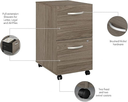 Bush Furniture HYF116MHSU-Z Bush Business Furniture Hybrid 2-Drawer Mobile File Cabinet, Letter/Legal, Modern Hickory, 20-Inch