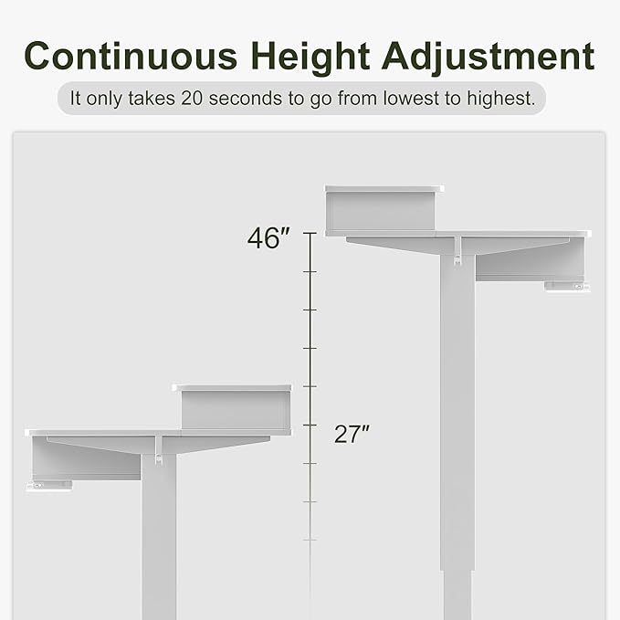 BANTI Height Adjustable Electric Standing Desk with 4 Drawers, 48 x 24 Inch Table with Storage Shelf, Sit Stand Desk, White Top
