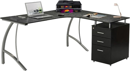 Techni Mobili Modern Computer File Cabinet and Storage L-Shaped Desk, Espresso