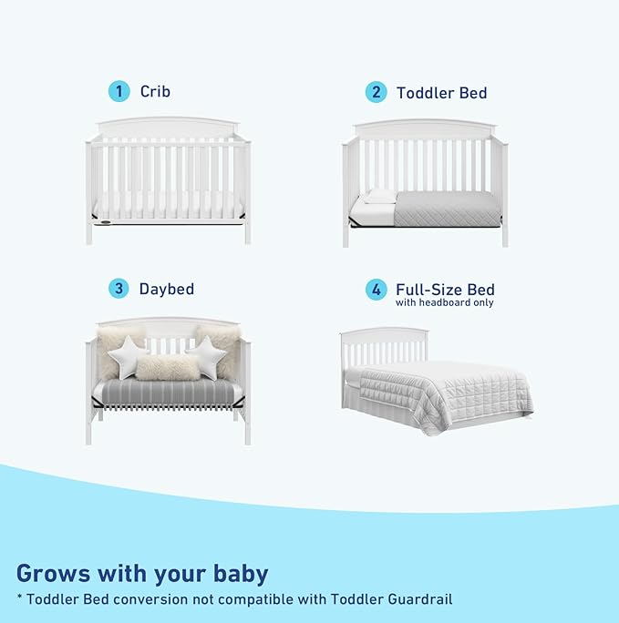 Graco Benton 5-in-1 Convertible Crib (White) – GREENGUARD Gold Certified, Converts from Baby Crib to Toddler Bed, Daybed and Full-Size Bed, Fits Standard Full-Size Crib Mattress