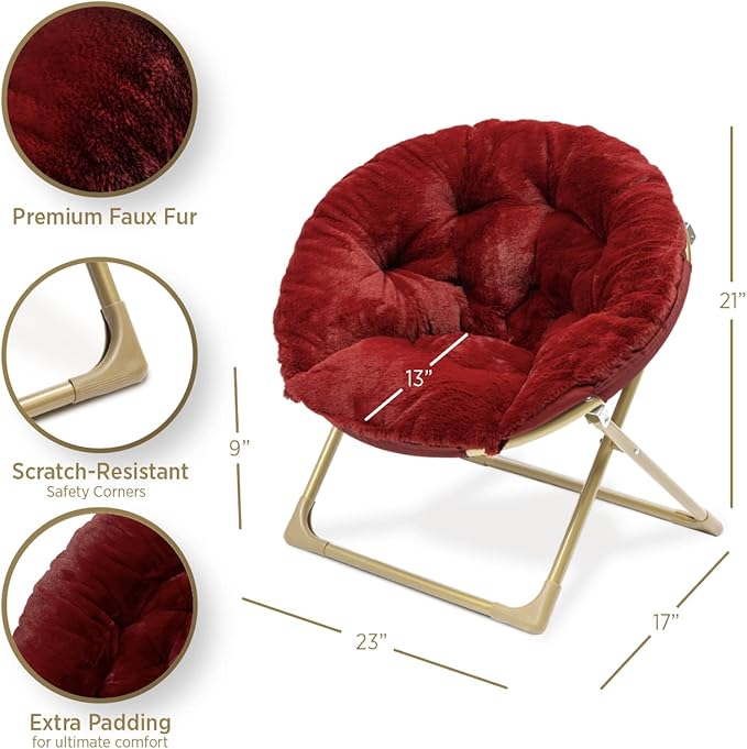 Milliard Mini Cozy Chair for Kids, Sensory Faux Fur Folding Saucer Chair for Toddlers, Red