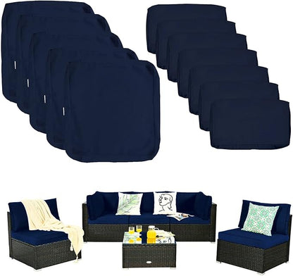 ClawsCover 12Pack Outdoor Seat and Back Cushions Replacement Covers Fit for 6Pieces 5-Seater Wicker Rattan Patio Furniture Conversation Set Sectional Couch Chairs,Navy-Include Cover Only