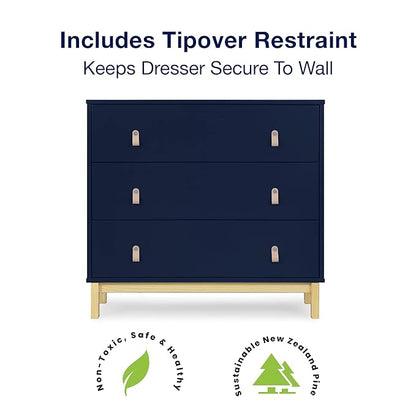 Delta Children Gap babyGap Oxford 6-in-1 Convertible Crib - Greenguard Gold Certified, Bianca White/Natural & Gap babyGap Legacy 3 Drawer Dresser with Leather Pulls, Navy/Natural