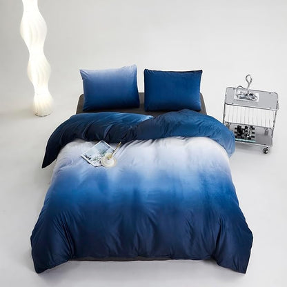 Blue White Gradient Comforter Set King Blue Velvet Bedding Comforter Modern Plain White and Royal Blue Gradient Soft Quilt Farmhouse Flannel Comforter Warm King Bed Comforter